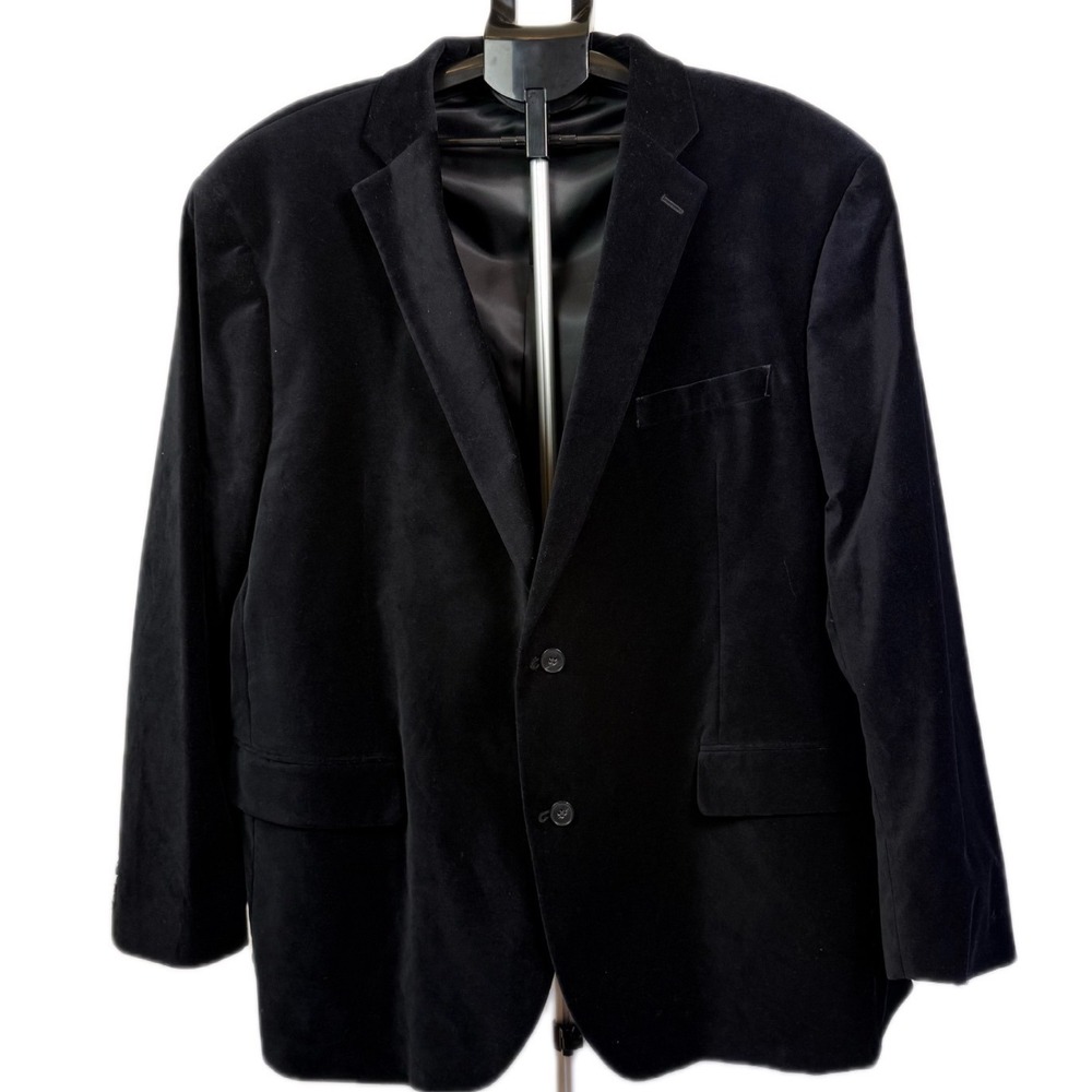 J Ferrar Mens Big and Tall Black Velvet Blazer Two Button Sport Coat Jacket